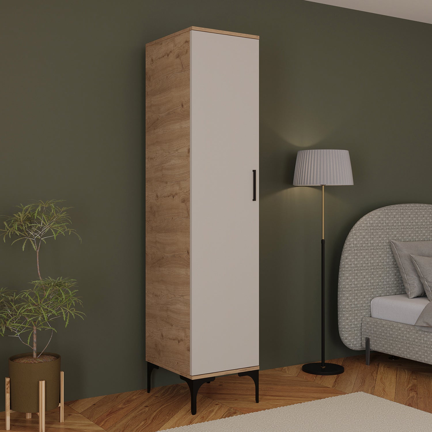 Bimossa K70 Loft 40 cm Tek Kapaklı Gardırop, 5 Raflı Elbise Dolabı, Aynasız Modern Metal Ayaklı Gardırop