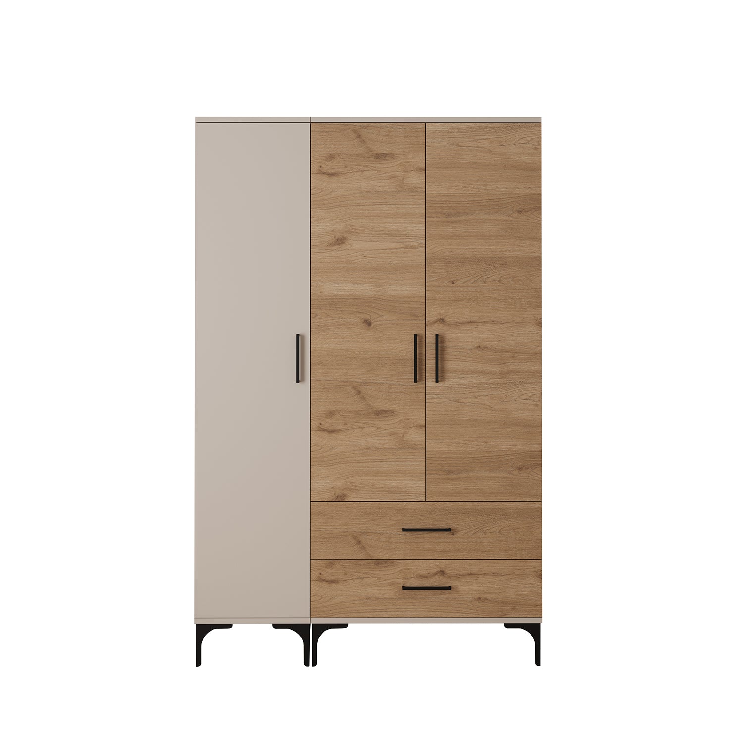 Bimossa K90 Loft 120 cm 3 Kapaklı 2 Çekmeceli Gardırop, Askılı Raflı Elbise Dolabı, Modern Kapaklı Aynasız Gardırop