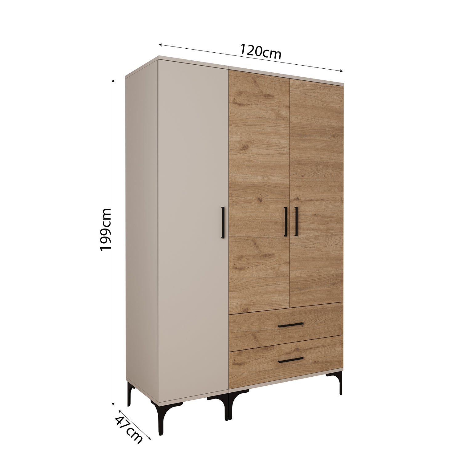 Bimossa K90 Loft 120 cm 3 Kapaklı 2 Çekmeceli Gardırop