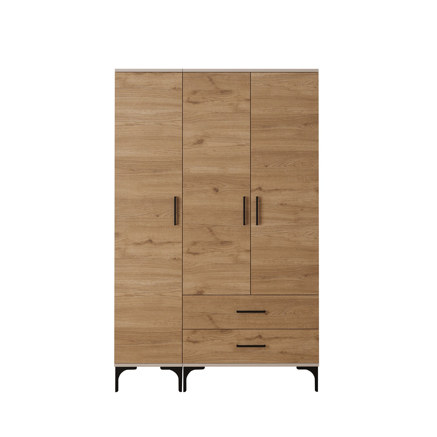 Bimossa K90 Loft 120 cm 3 Kapaklı 2 Çekmeceli Gardırop, Askılı Raflı Elbise Dolabı, Modern Kapaklı Aynasız Gardırop