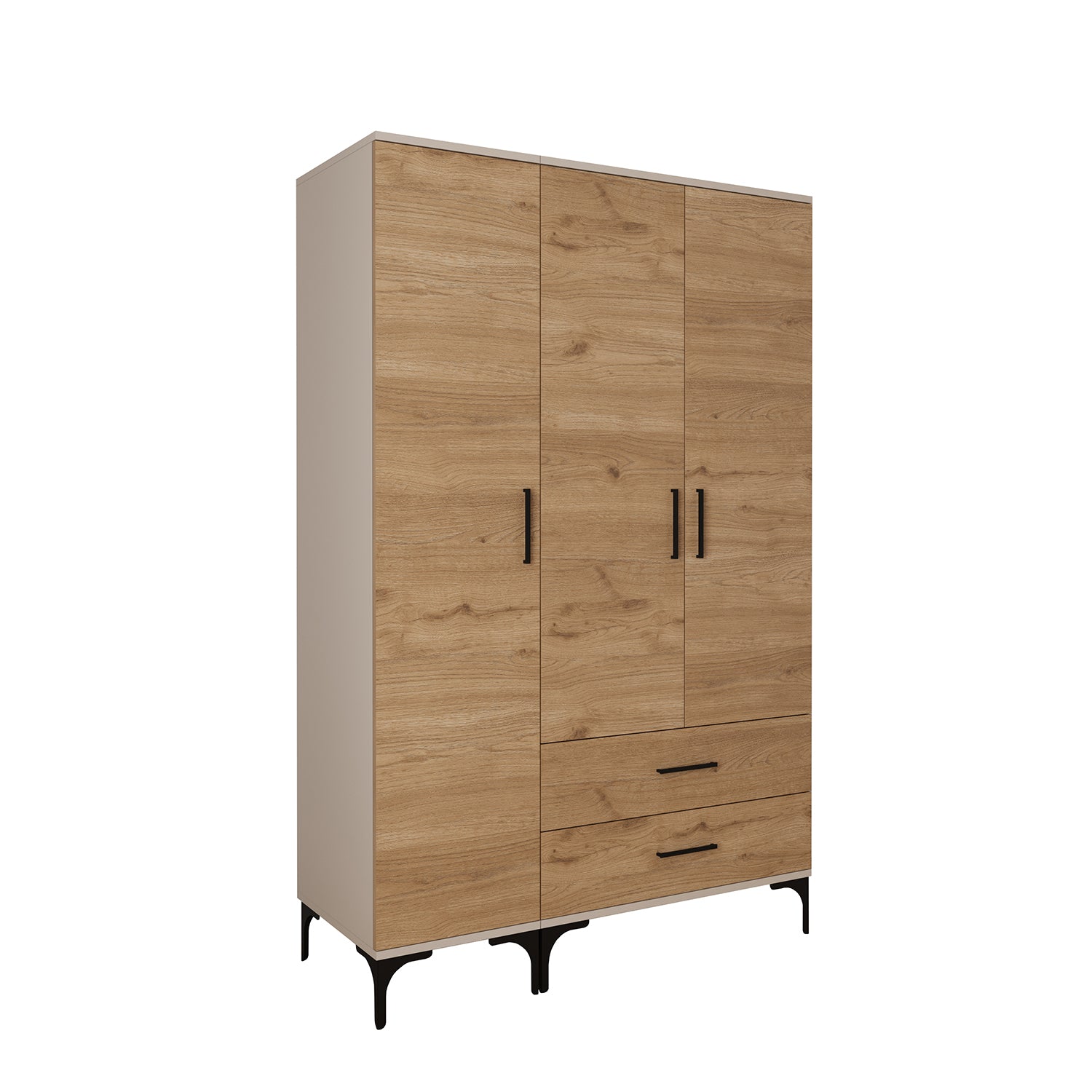 Bimossa K90 Loft 120 cm 3 Kapaklı 2 Çekmeceli Gardırop, Askılı Raflı Elbise Dolabı, Modern Kapaklı Aynasız Gardırop