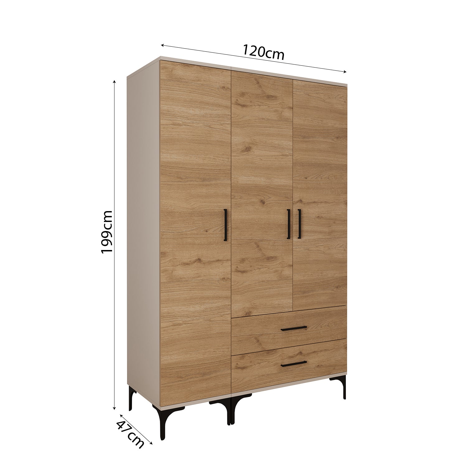 Bimossa K90 Loft 120 cm 3 Kapaklı 2 Çekmeceli Gardırop