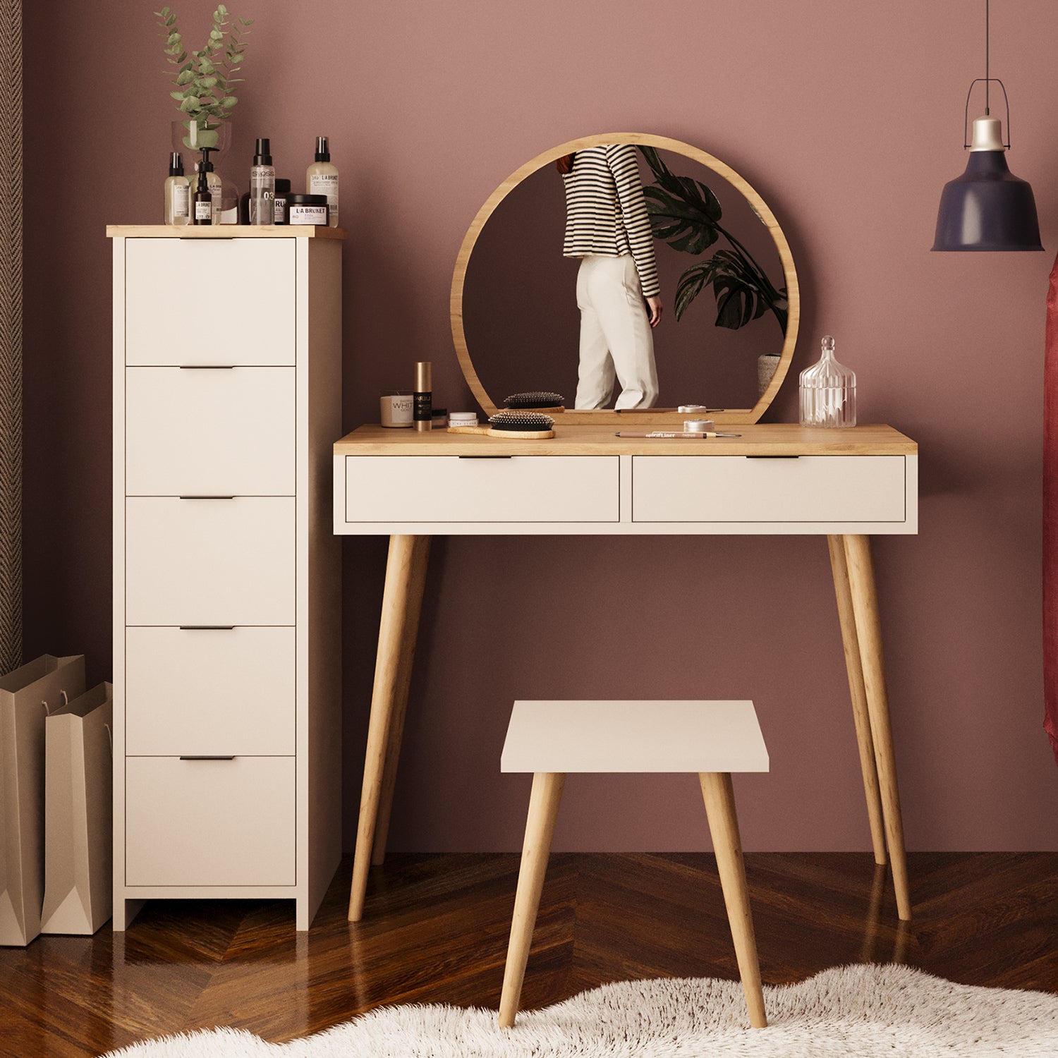 Bimossa U10 Lucy Çekmeceli Dolaplı Tabureli Makyaj Masası