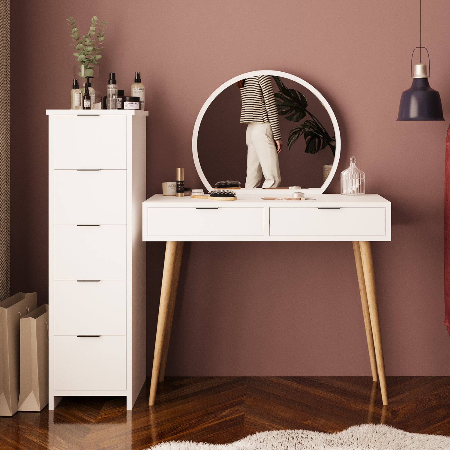 Bimossa T10 Lucy Çekmeceli Dolaplı Makyaj Masası