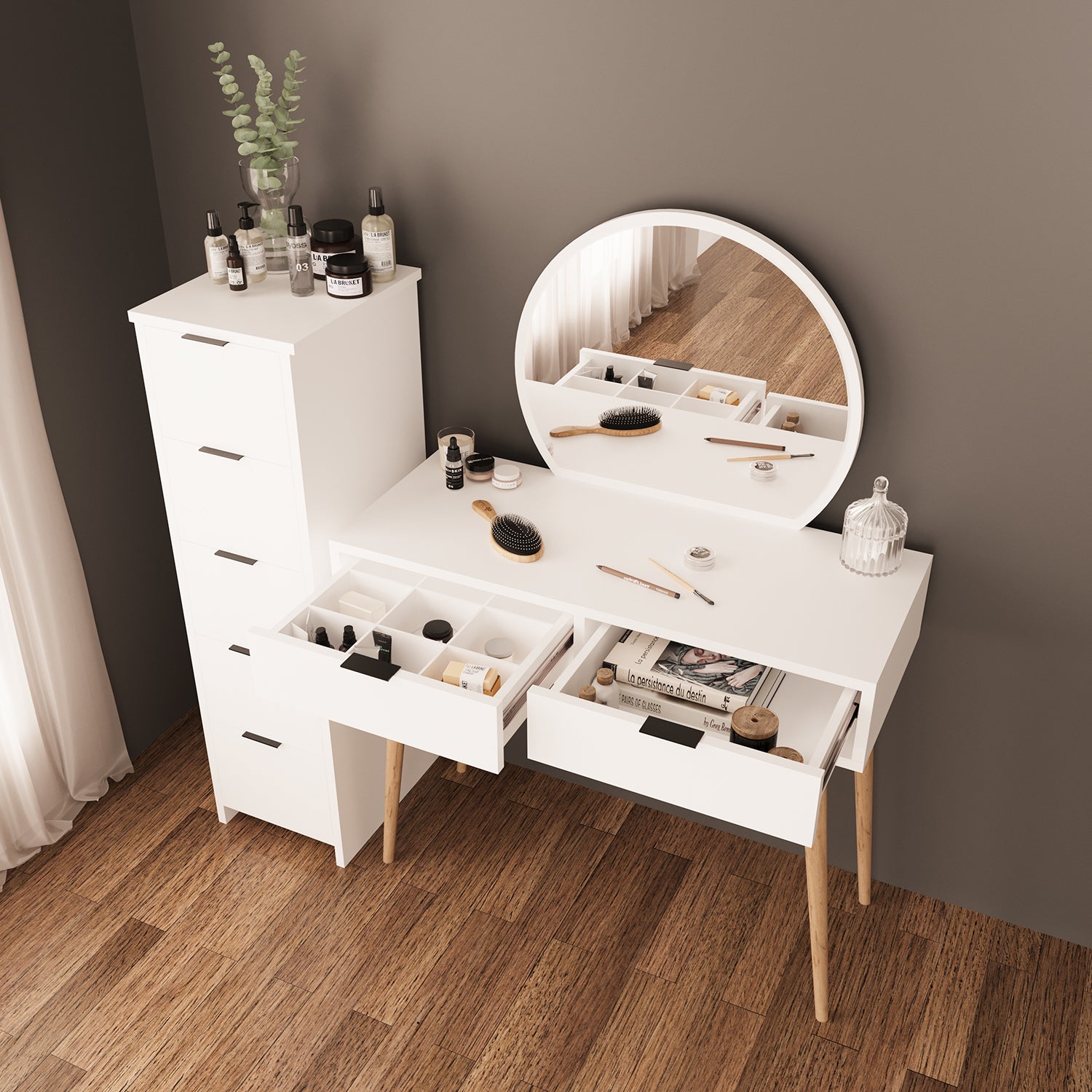 Bimossa T10 Lucy Çekmeceli Dolaplı Makyaj Masası