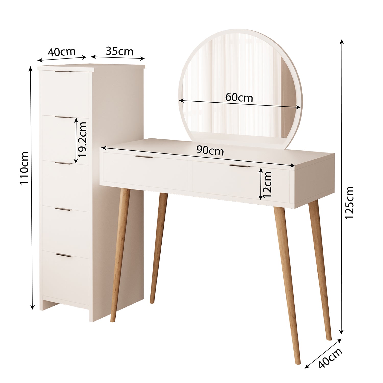 Bimossa T10 Lucy Çekmeceli Dolaplı Makyaj Masası