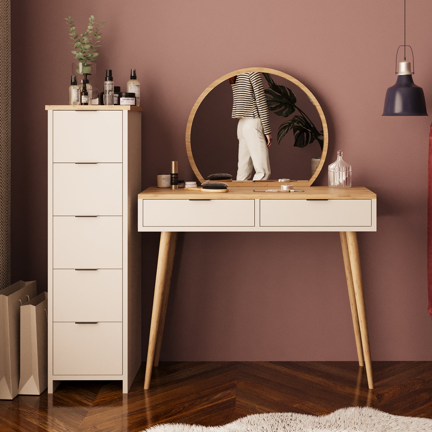 Bimossa T10 Lucy Çekmeceli Dolaplı Makyaj Masası