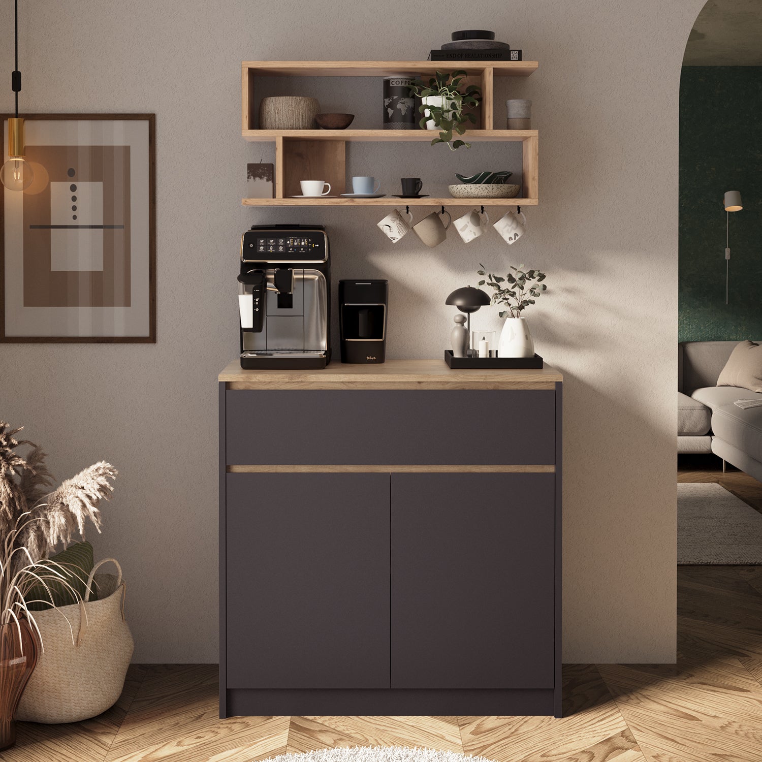 Bimossa Y38 Nera Kahve Köşesi Dolabı, Modern Geniş Depolama Alanı, Yeni Çok Amaçlı Dolap