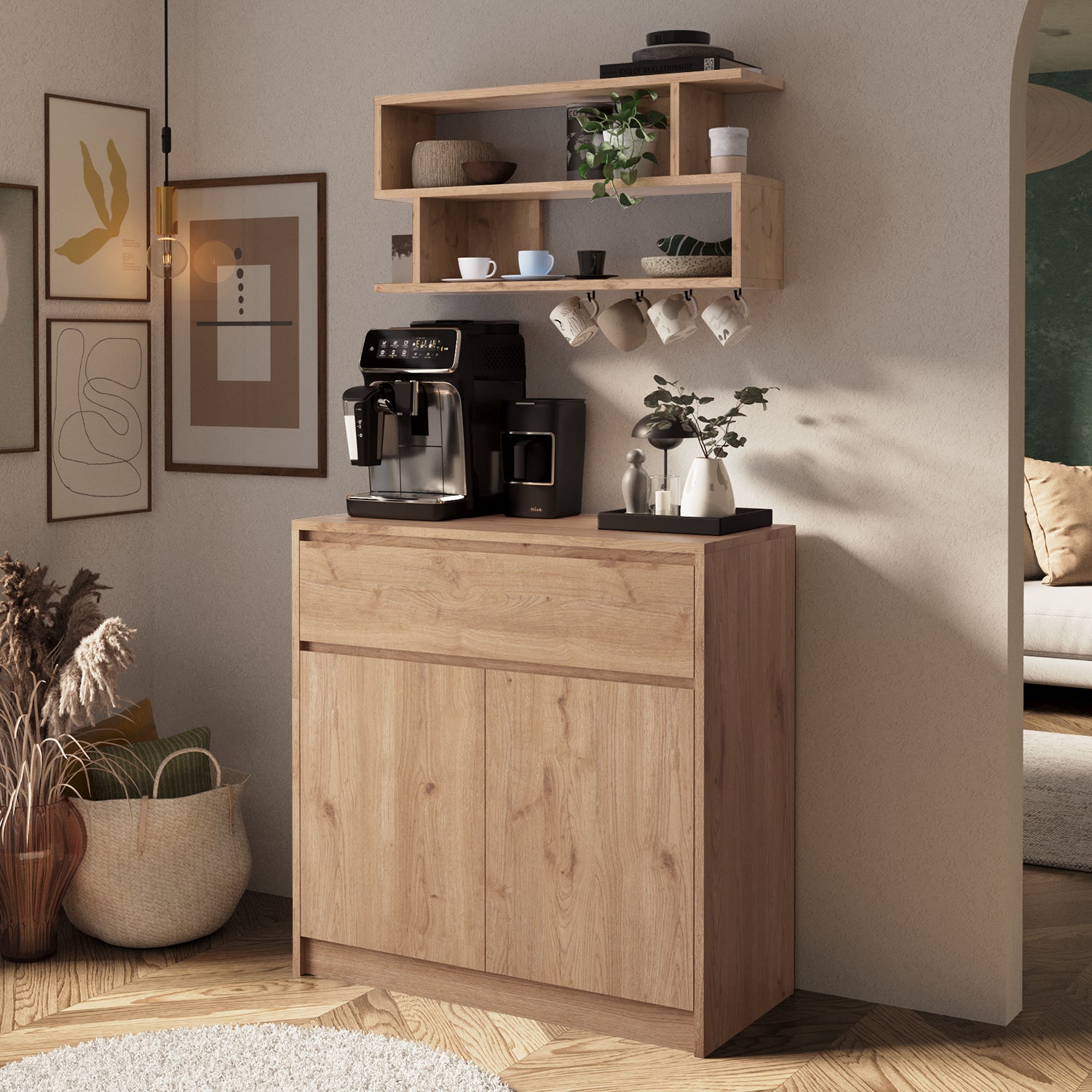 Bimossa Y38 Nera Kahve Köşesi Dolabı, Modern Geniş Depolama Alanı, Yeni Çok Amaçlı Dolap