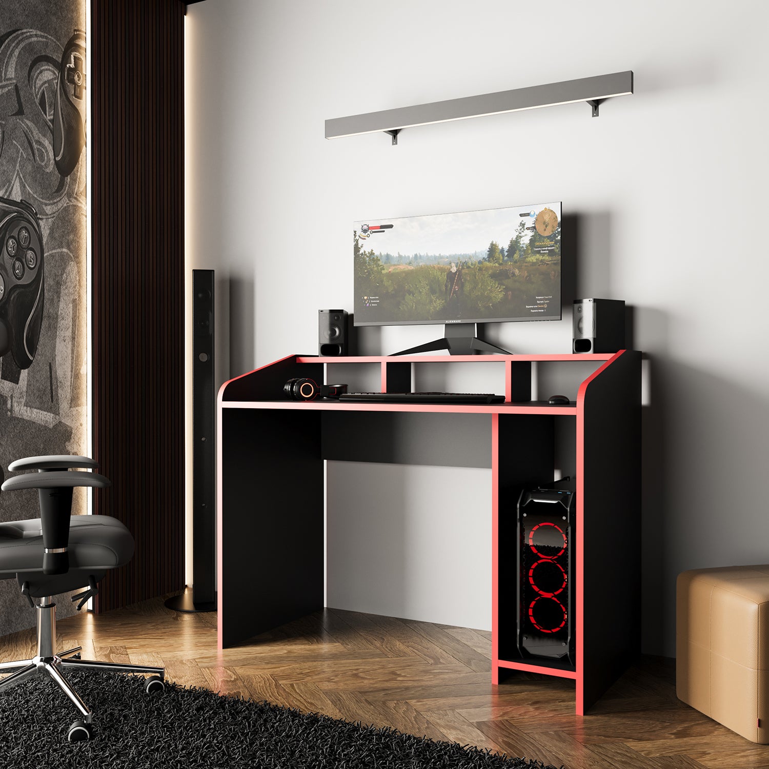 Bimossa S8380 Nova Kasalı Oyuncu Masası Siyah Kırmızı & Gaming Bilgisa