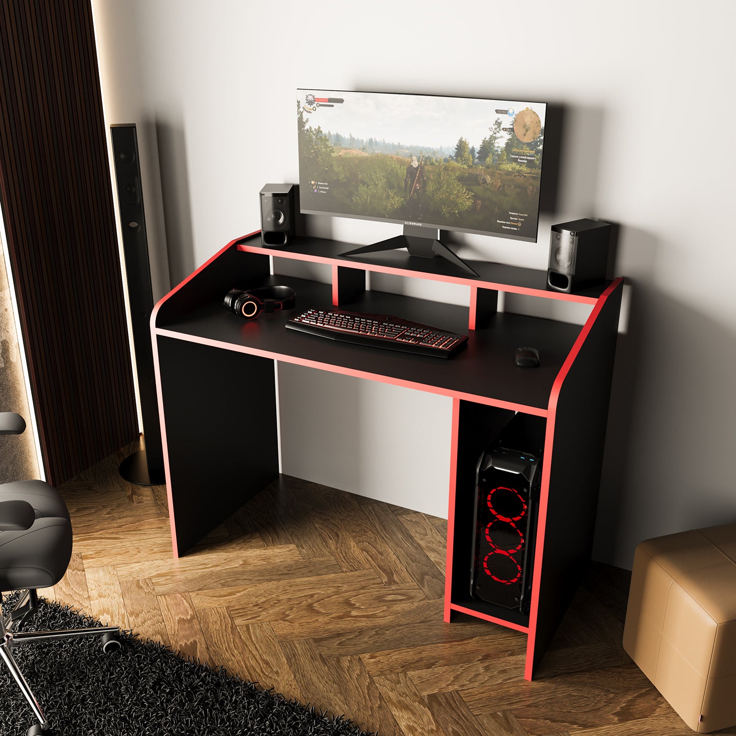 Bimossa S8380 Nova Kasalı Oyuncu Masası Siyah Kırmızı & Gaming Bilgisayar Masası 117 cm