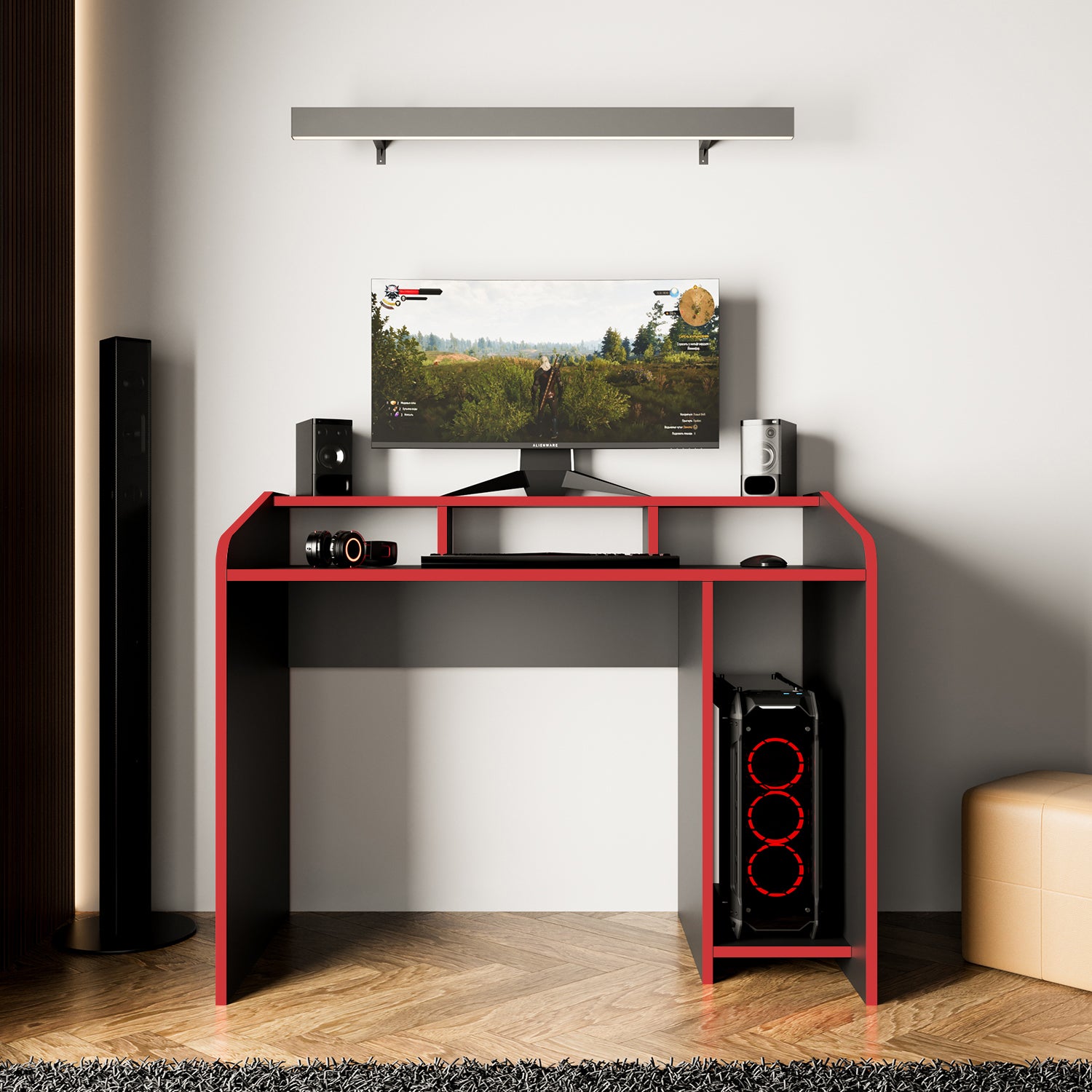 Bimossa S8380 Nova Kasalı Oyuncu Masası Siyah Kırmızı & Gaming Bilgisayar Masası 117 cm