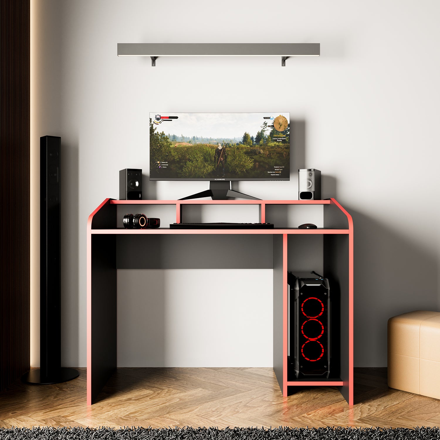 Bimossa S8380 Nova Kasalı Oyuncu Masası Siyah Kırmızı & Gaming Bilgisayar Masası 117 cm