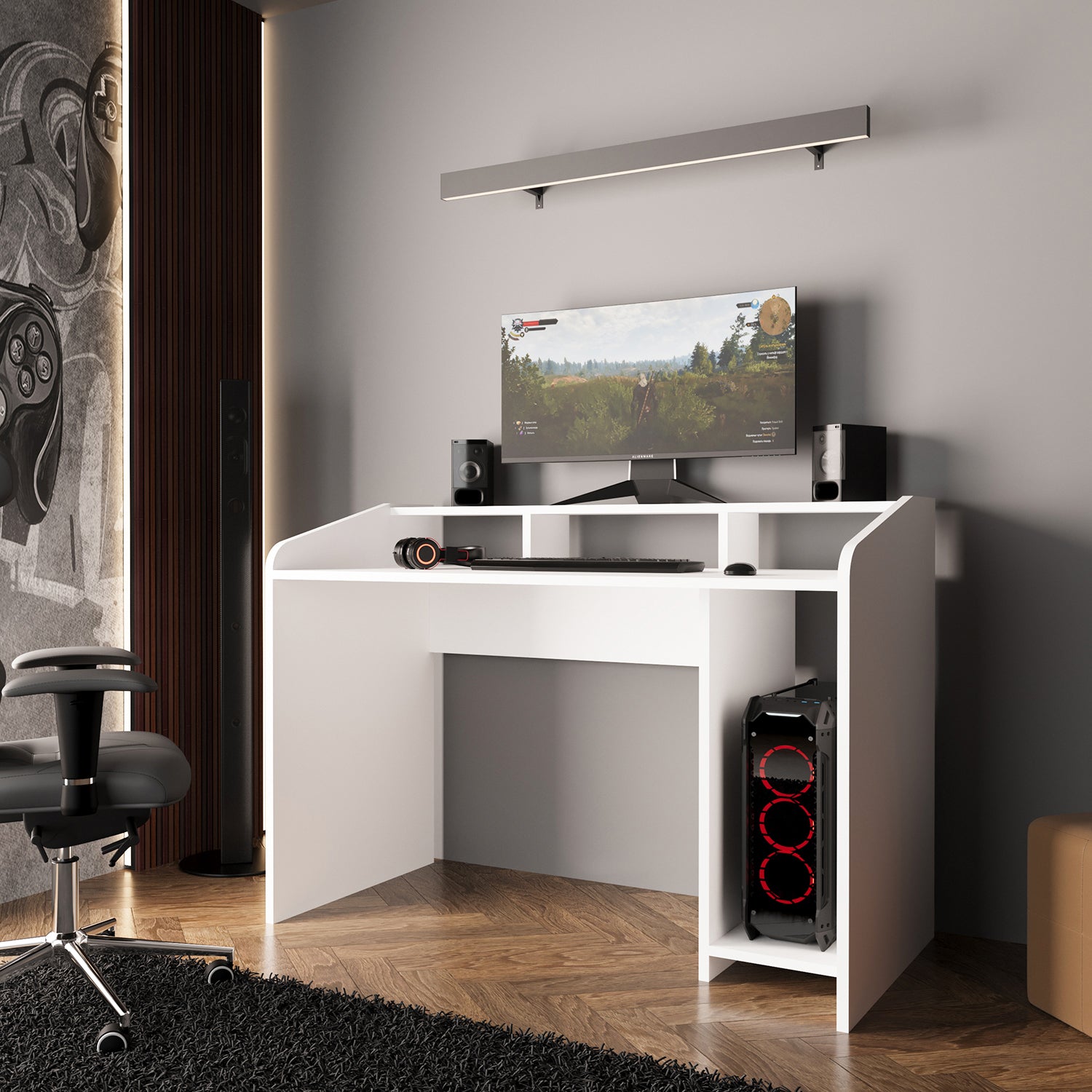 Bimossa S8381 Nova Kasalı Oyuncu Masası Beyaz, Gaming & Bilgisayar & Çalışma Masası 117 cm