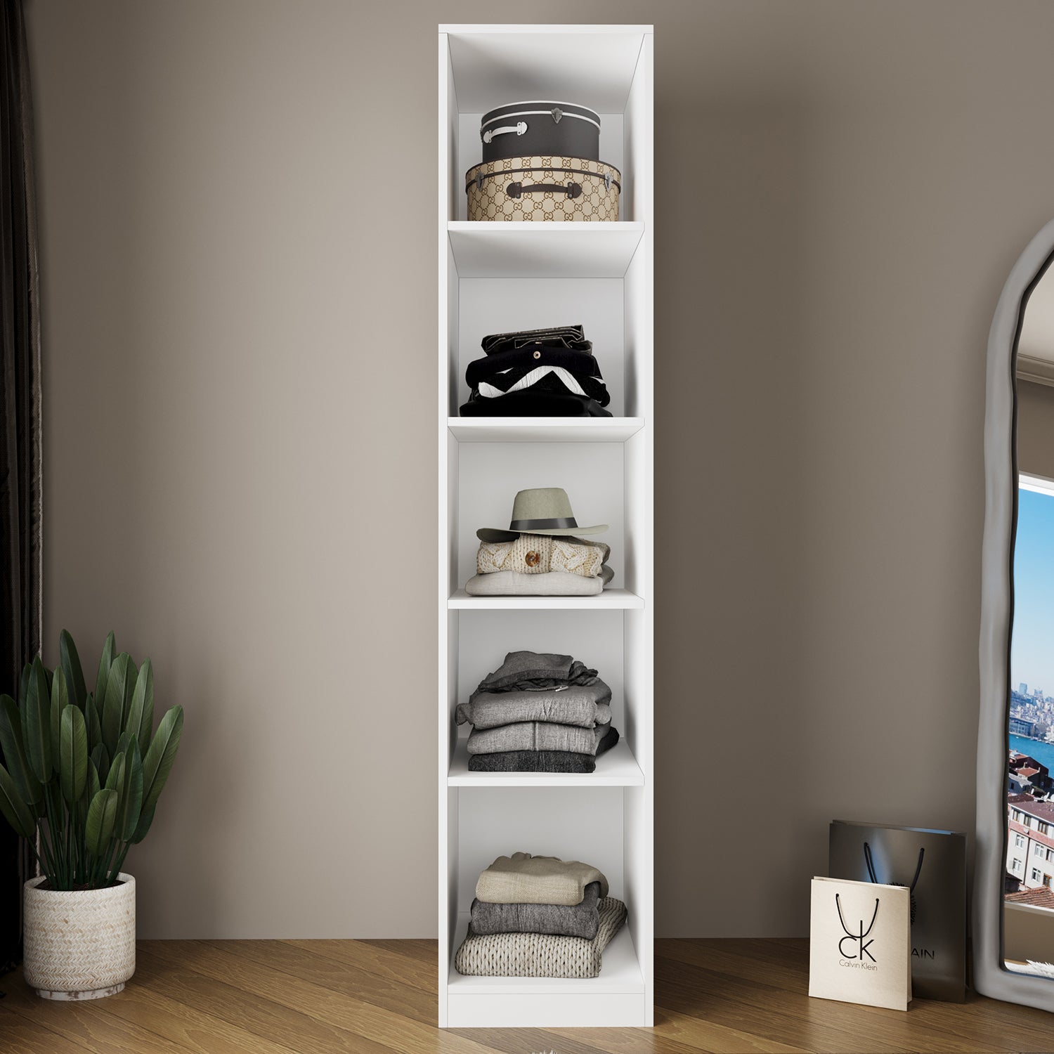 Bimossa KA10 Goss Tekli Kapaksız Raflı Gardırop, Açık Giyinme Dolabı, Beyaz Modern Tasarım Elbise ve Kıyafet Dolabı