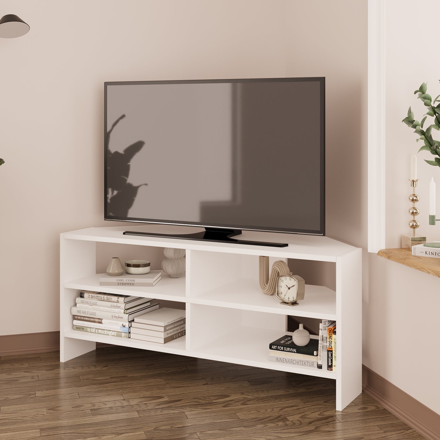 Bimossa B14 Roy Köşe TV Sehpası 48 İnç Uyumlu Raflı Modern Salon TV Ünitesi