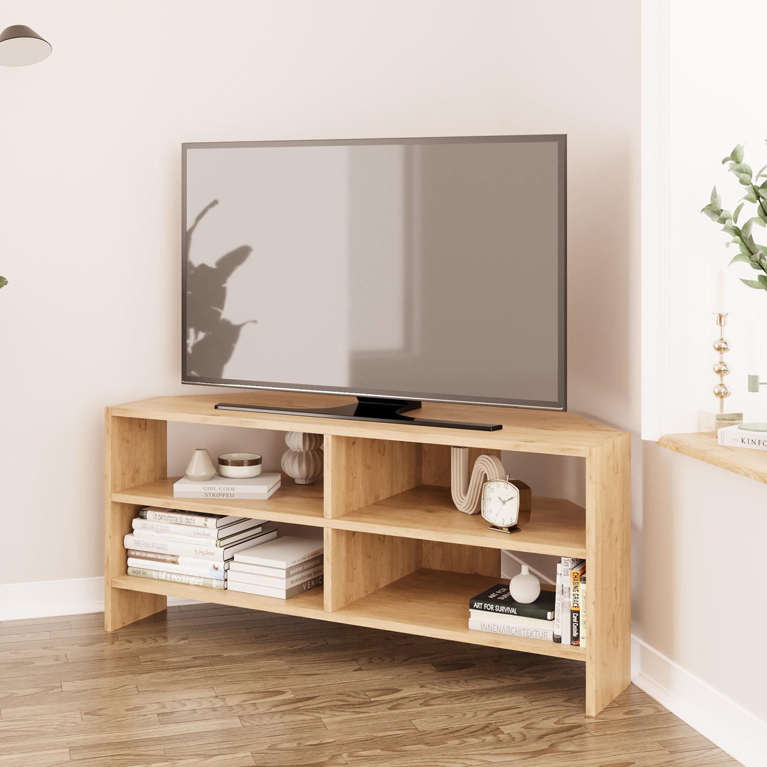 Bimossa B14 Roy Köşe TV Sehpası 48 İnç Uyumlu Raflı Modern Salon TV Ünitesi