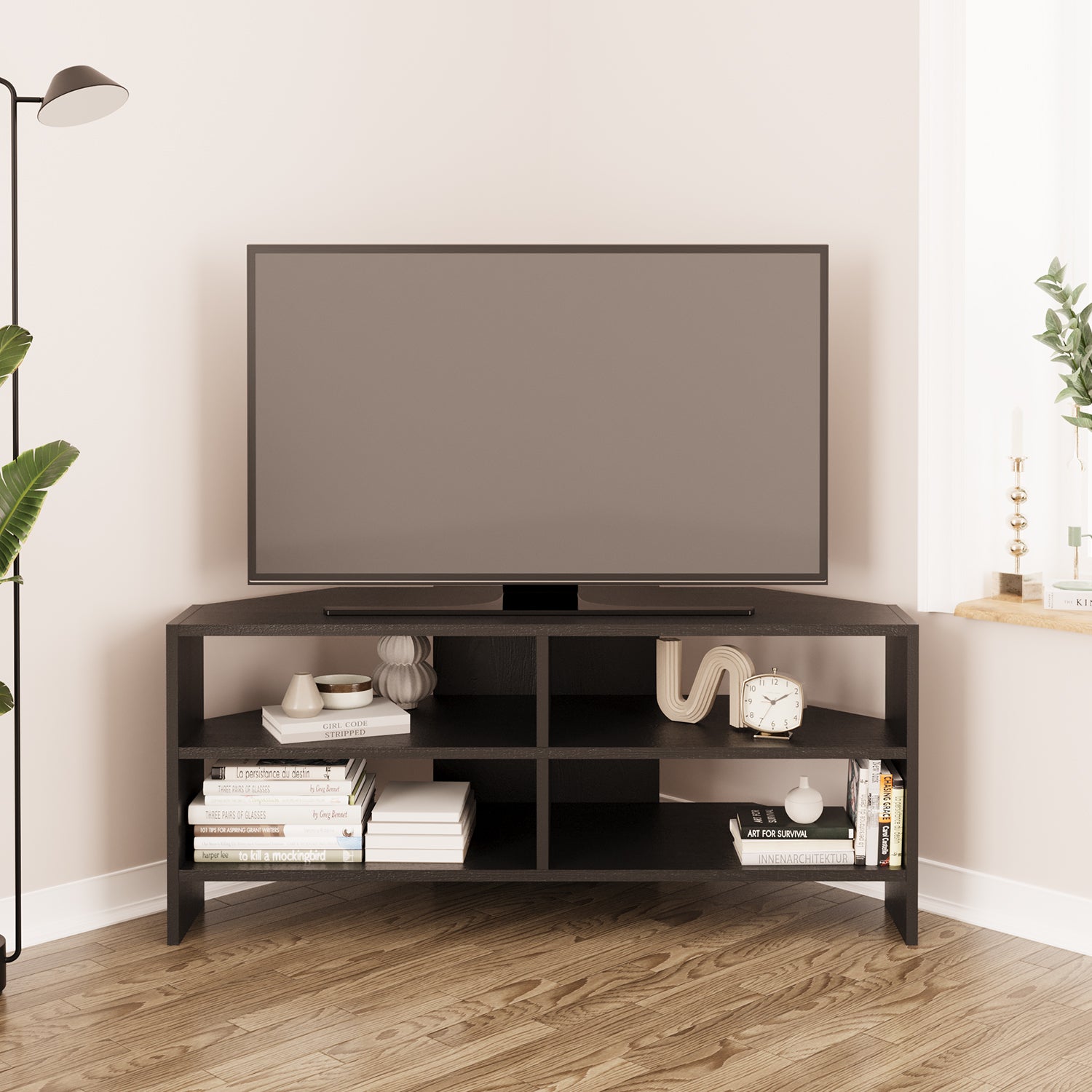 Bimossa B14 Roy Köşe TV Sehpası 48 İnç Uyumlu Raflı Modern Salon TV Ünitesi