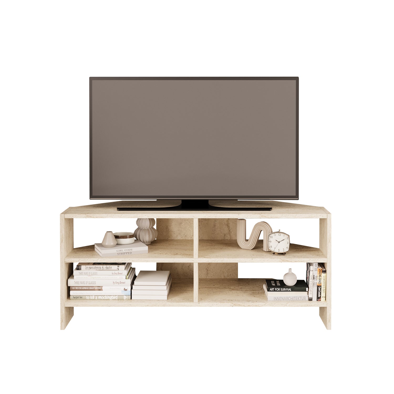 Bimossa B14 Roy Köşe TV Sehpası 48 İnç Uyumlu Raflı Modern Salon TV Ünitesi