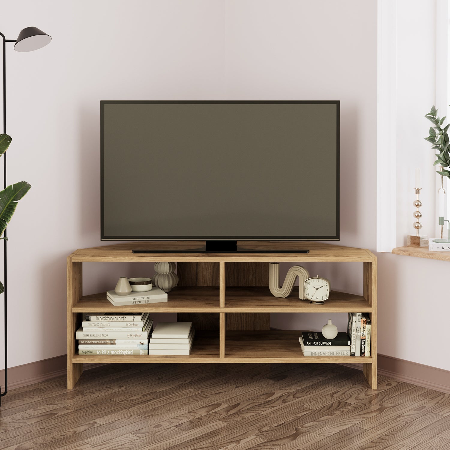 Bimossa B14 Roy Köşe TV Sehpası 48 İnç Uyumlu Raflı Modern Salon TV Ünitesi