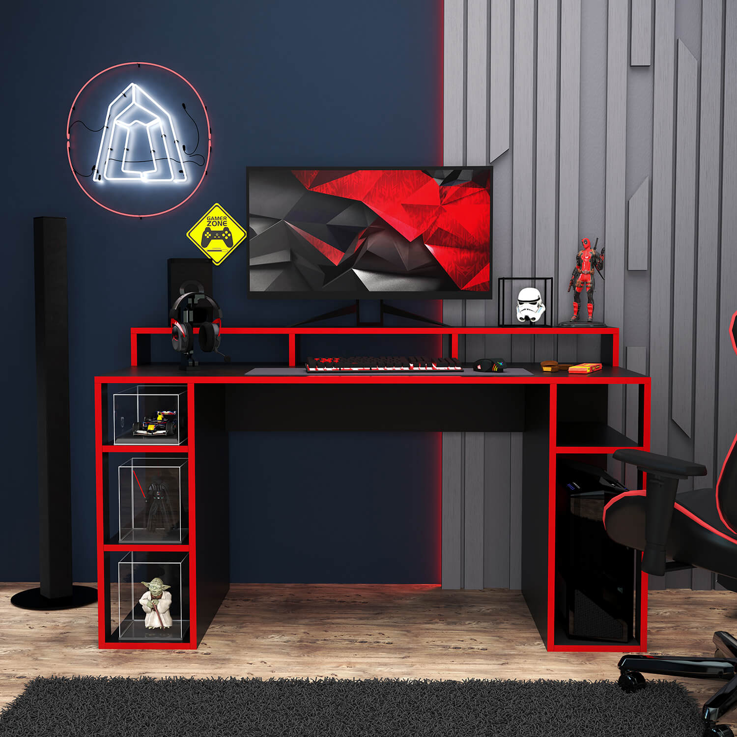 Bimossa S8080 Dina Oyuncu Masası Siyah - Kırmızı