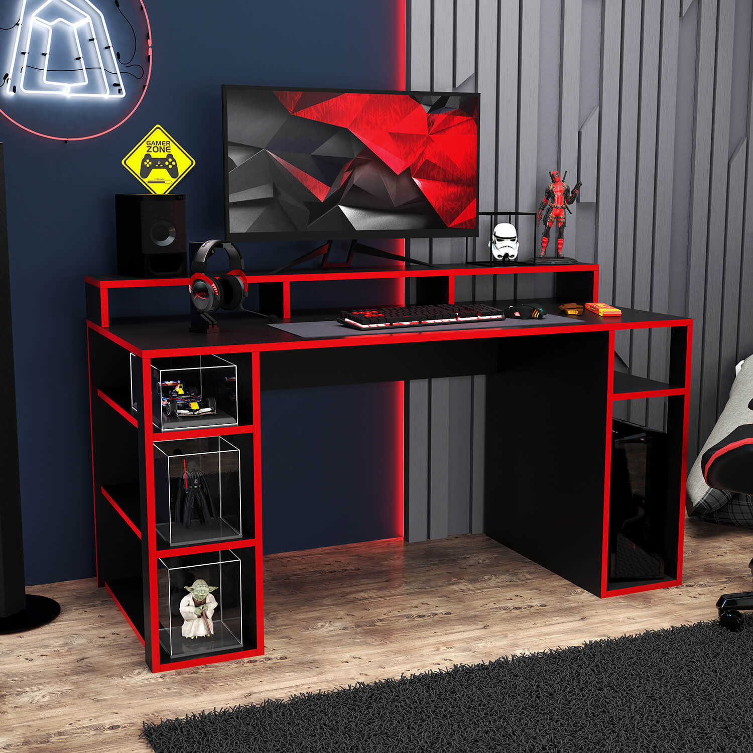 Bimossa S8080 Dina Oyuncu Masası Siyah - Kırmızı