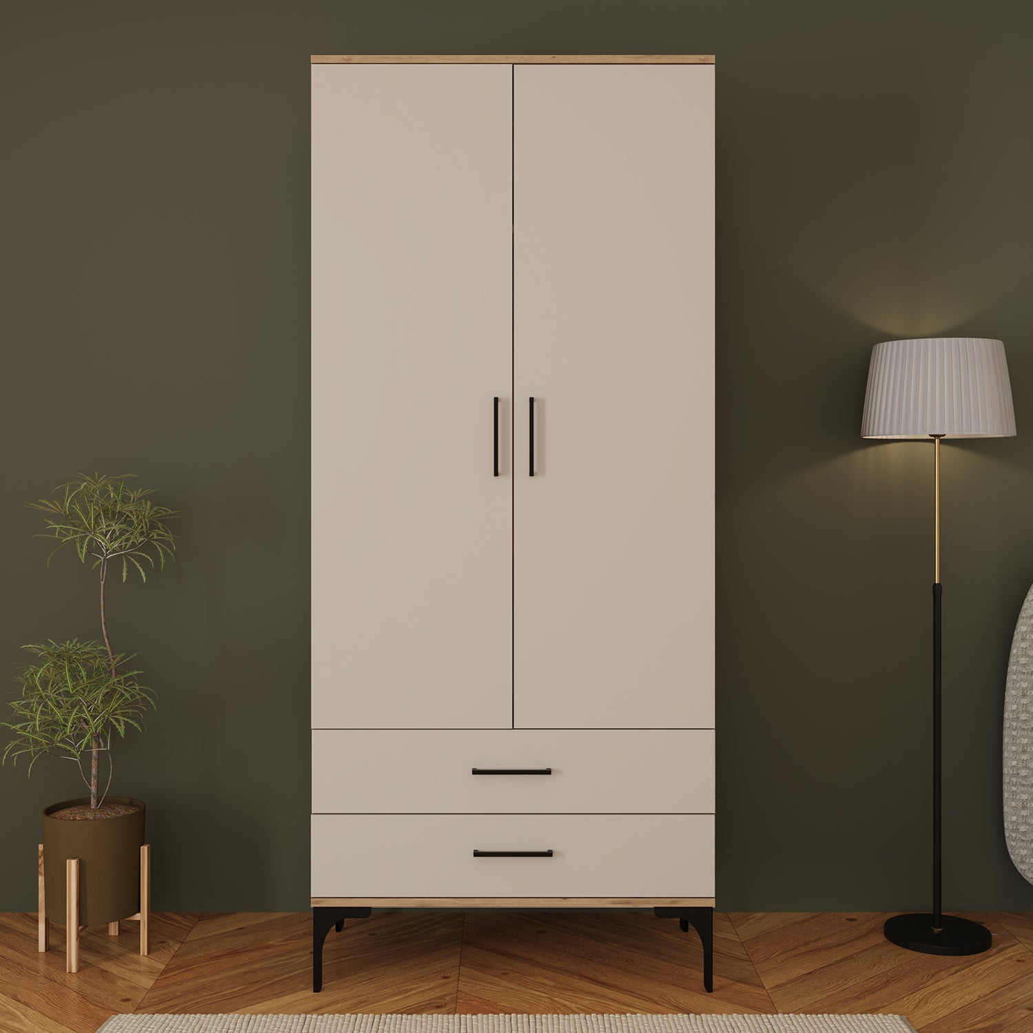Bimossa K80 Loft 80 cm 2 Kapaklı 2 Çekmeceli Gardırop