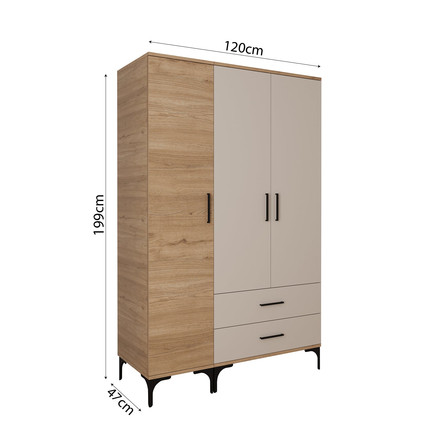 Bimossa K90 Loft 120 cm 3 Kapaklı 2 Çekmeceli Gardırop