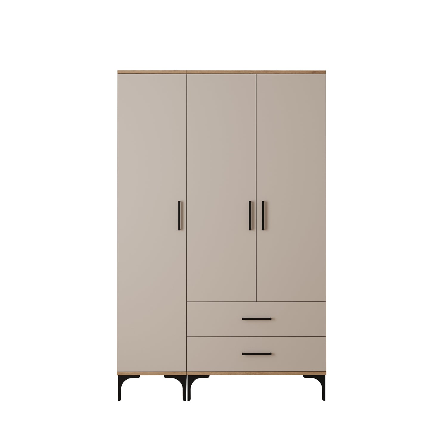 Bimossa K90 Loft 120 cm 3 Kapaklı 2 Çekmeceli Gardırop, Askılı Raflı Elbise Dolabı, Modern Kapaklı Aynasız Gardırop