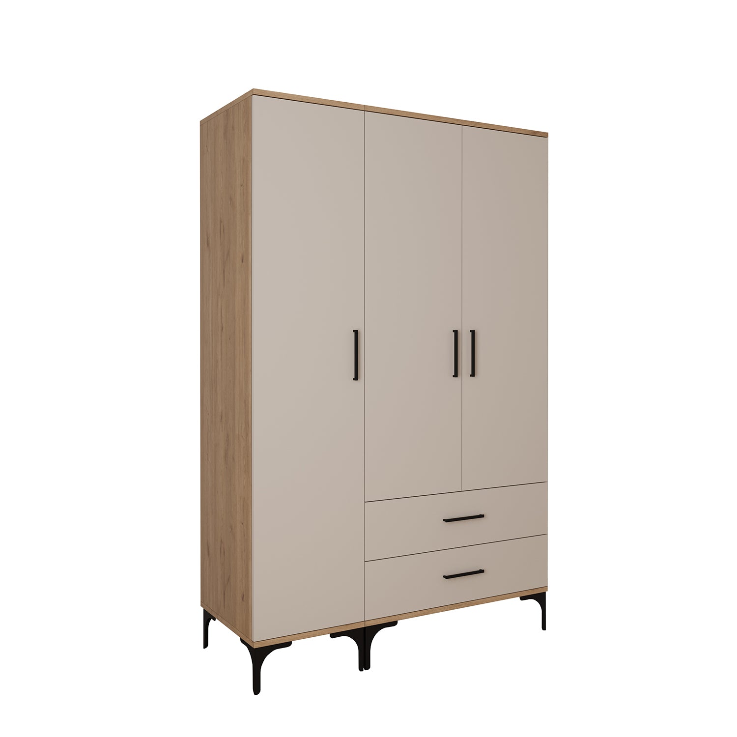 Bimossa K90 Loft 120 cm 3 Kapaklı 2 Çekmeceli Gardırop, Askılı Raflı Elbise Dolabı, Modern Kapaklı Aynasız Gardırop