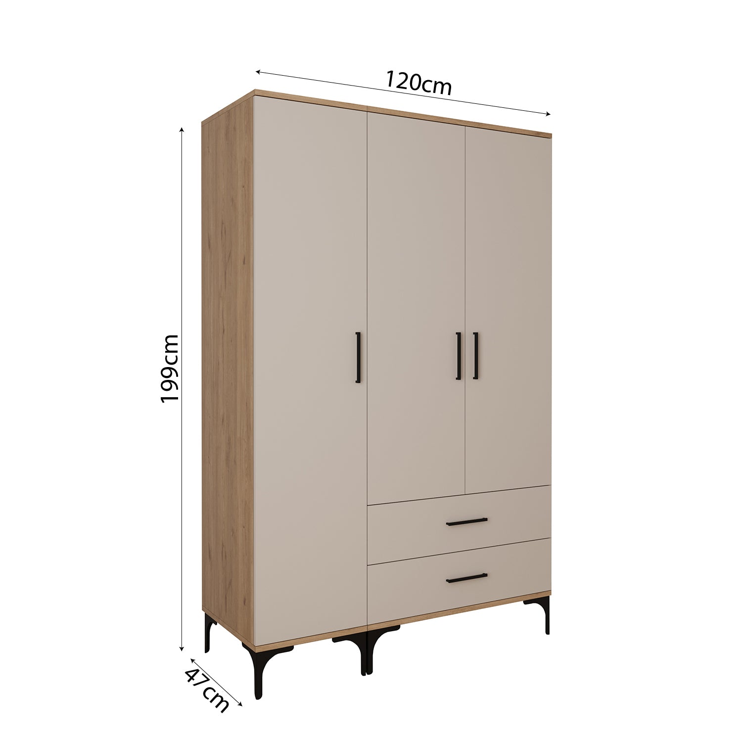 Bimossa K90 Loft 120 cm 3 Kapaklı 2 Çekmeceli Gardırop