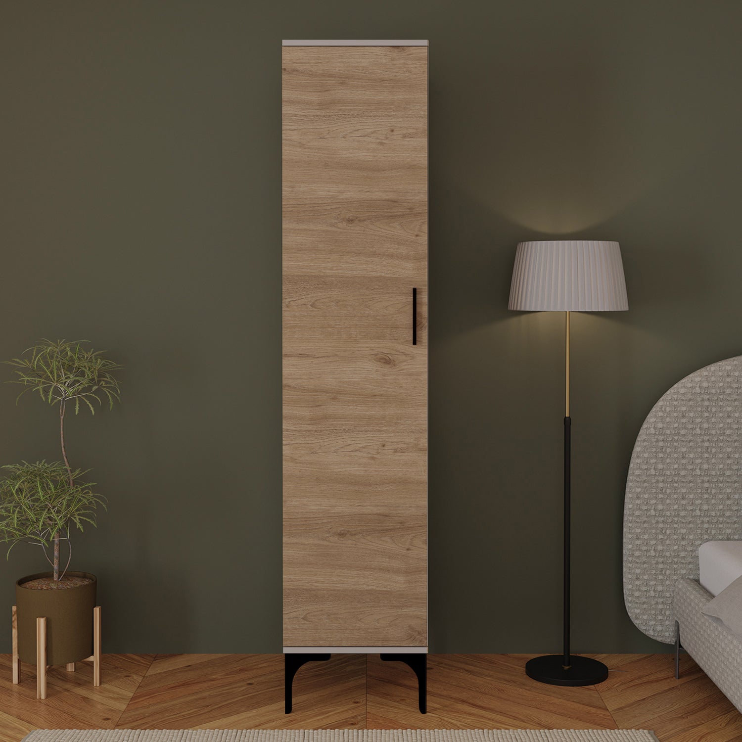 Bimossa K70 Loft 40 cm Tek Kapaklı Gardırop, 5 Raflı Elbise Dolabı, Aynasız Modern Metal Ayaklı Gardırop