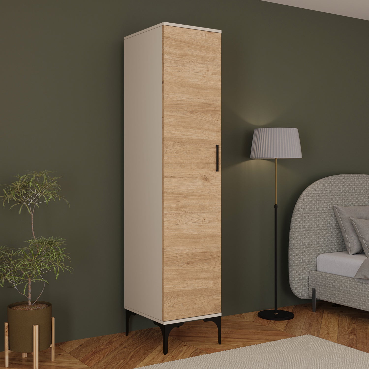 Bimossa K70 Loft 40 cm Tek Kapaklı Gardırop, 5 Raflı Elbise Dolabı, Aynasız Modern Metal Ayaklı Gardırop