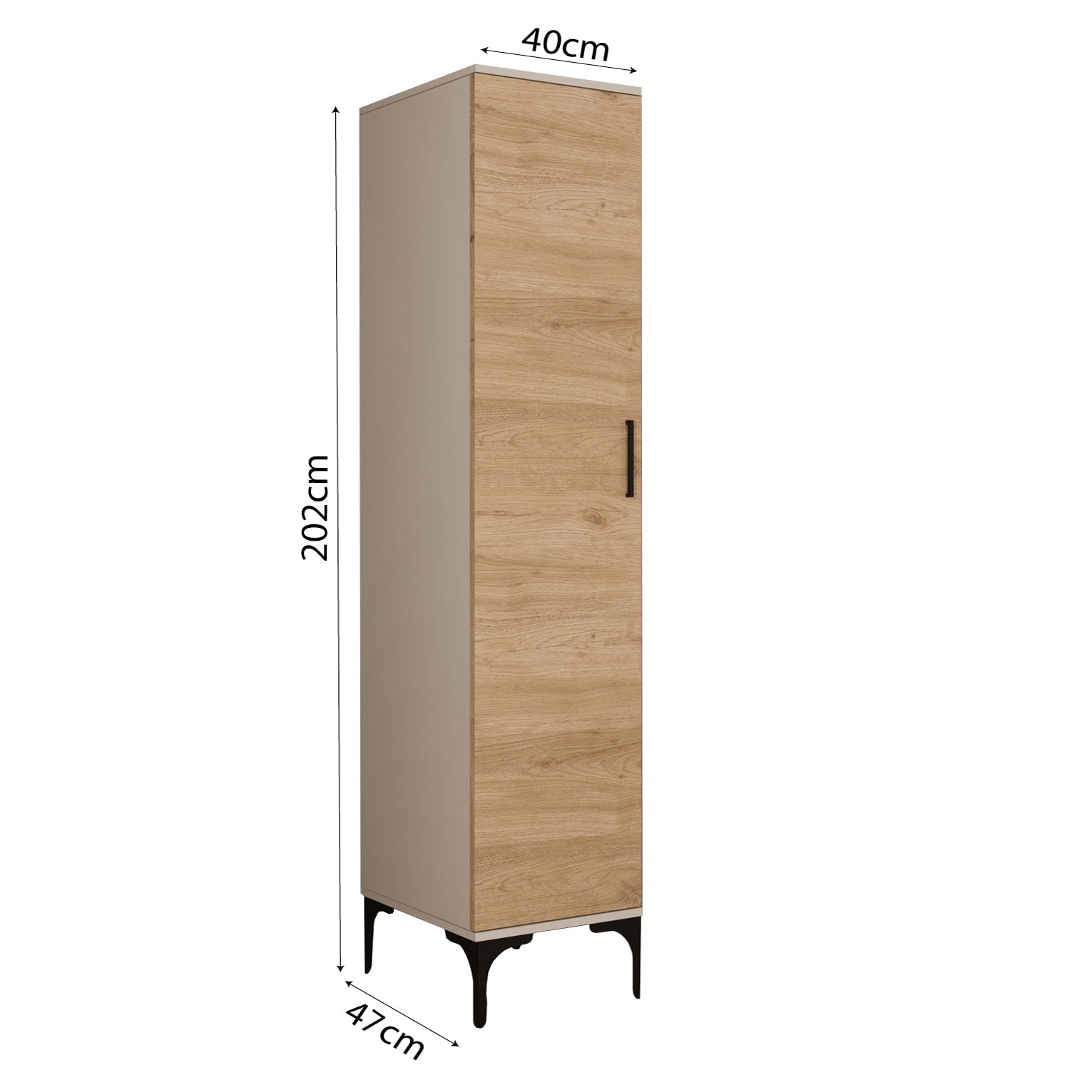 Bimossa K70 Loft 40 cm Tek Kapaklı Gardırop, 5 Raflı Elbise Dolabı, Aynasız Modern Metal Ayaklı Gardırop