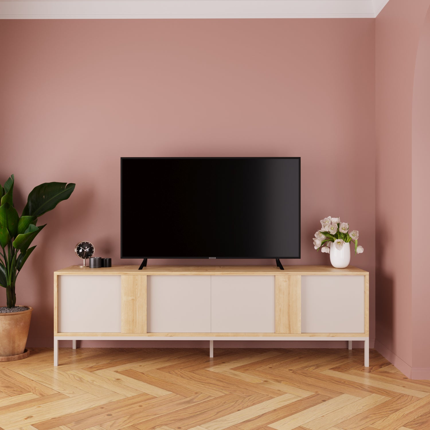Bimossa E33 Soho TV Ünitesi 180 cm 4 Kapaklı Modern Salon Televizyon Ünitesi