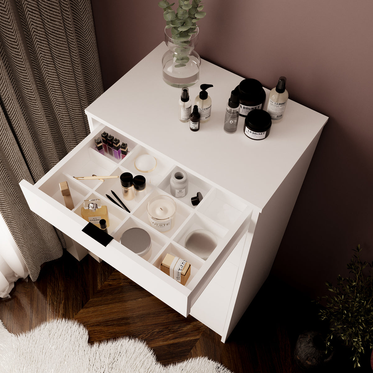 Bimossa T50 Geniş Dolaplı Diena Makyaj Masası Seti - Aynalı, Raflı ve Geniş 5 Çekmeceli