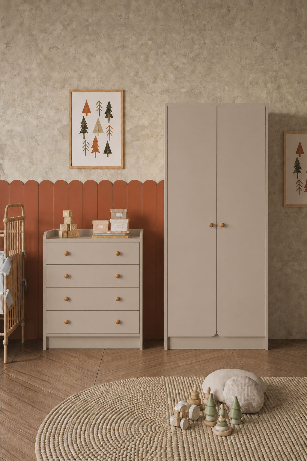 Bimossa TK21 Daffy Bebek Odası Takımı - İki Kapaklı Gardırop ve Dört Çekmeceli Şifonyer Seti