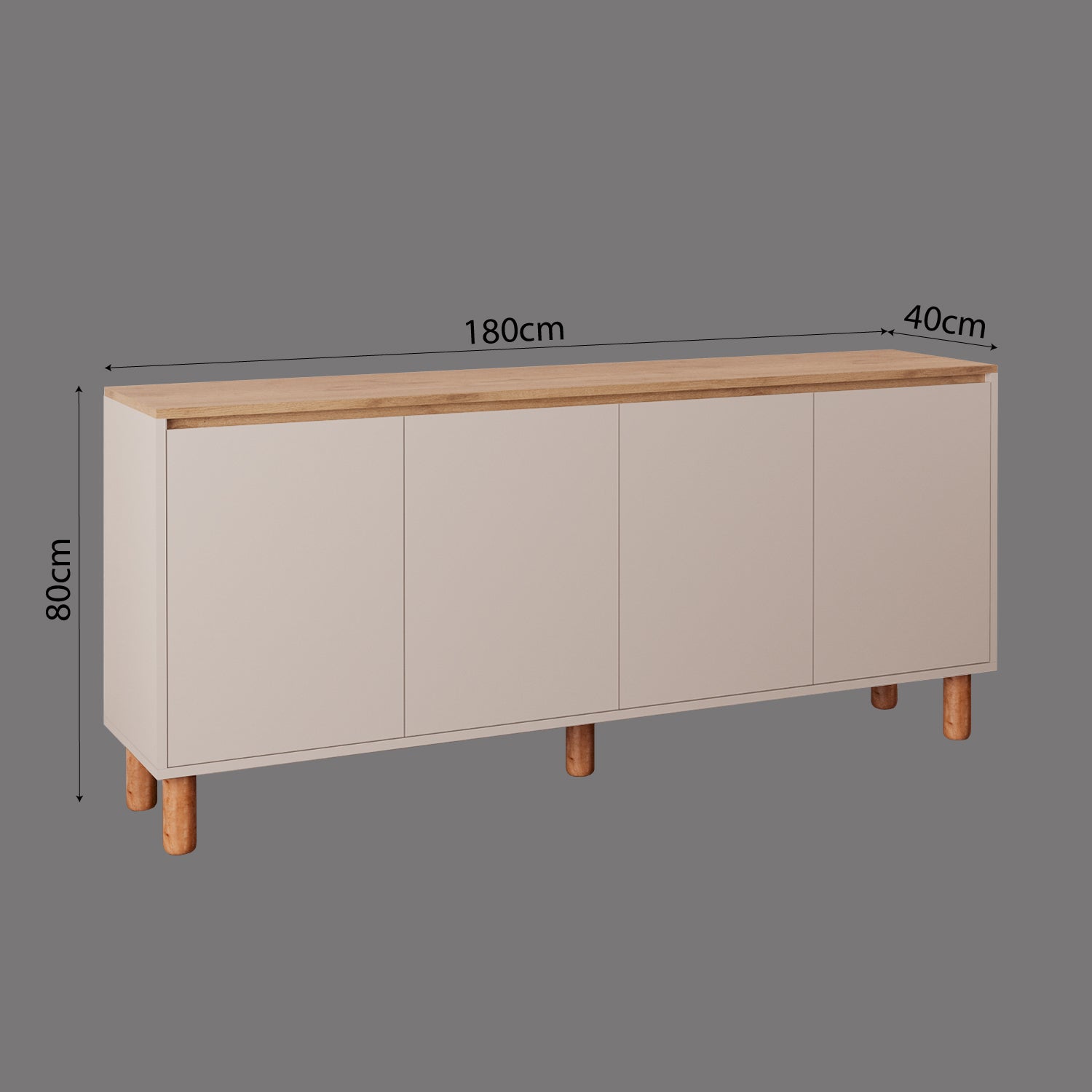 Bimossa H41 Terra 180 cm Yüksek Ayaklı 4 Kapaklı Konsol, Modern Yemek Odası Depolama Dolabı