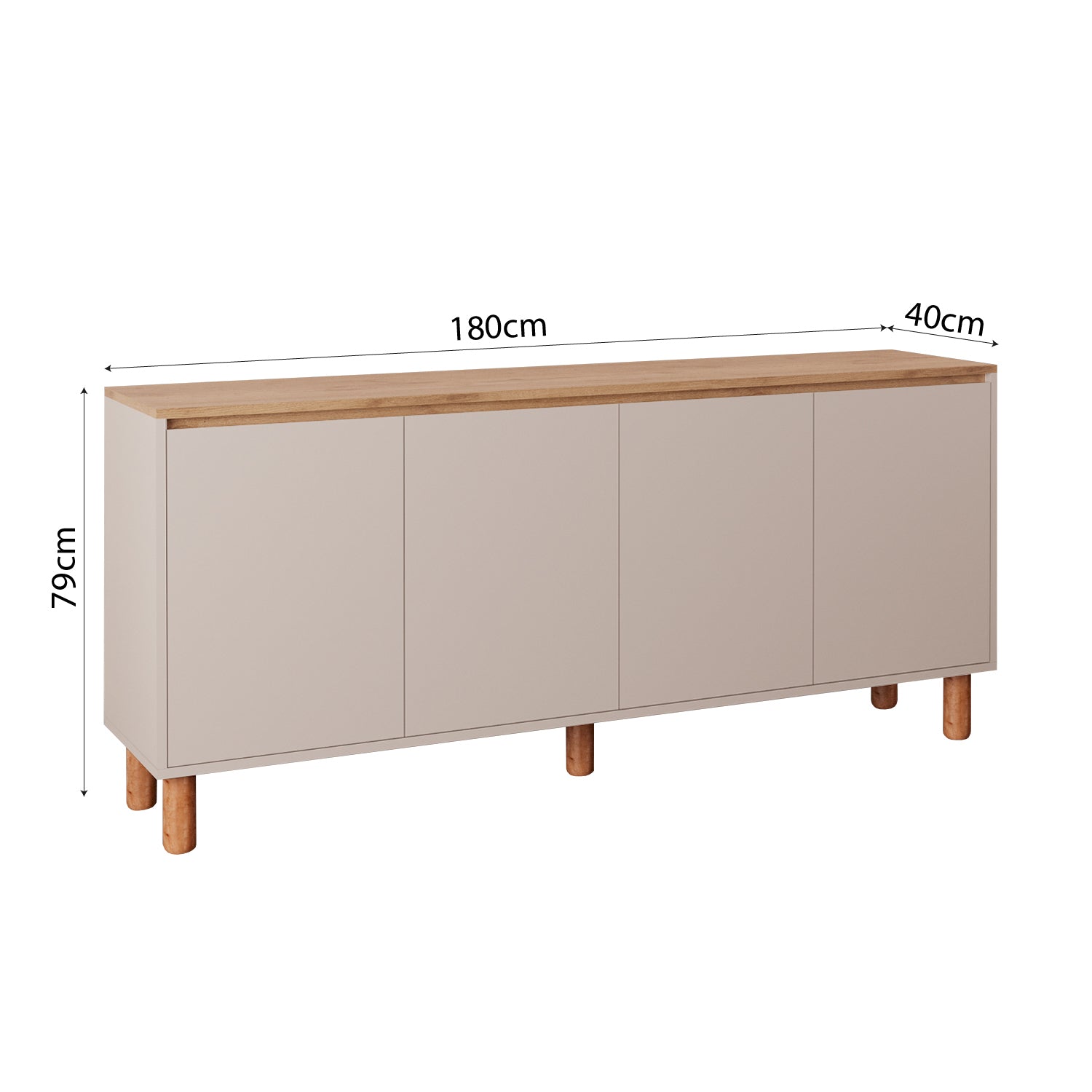 Bimossa H41 Terra 180 cm Yüksek Ayaklı 4 Kapaklı Konsol, Modern Yemek Odası Depolama Dolabı