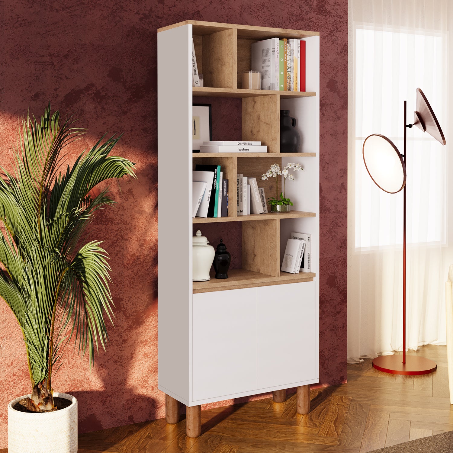 Bimossa W41 Terra 180 cm Yüksek Ayaklı, Kapaklı Kitaplık, Raflı Çok Amaçlı Dolap