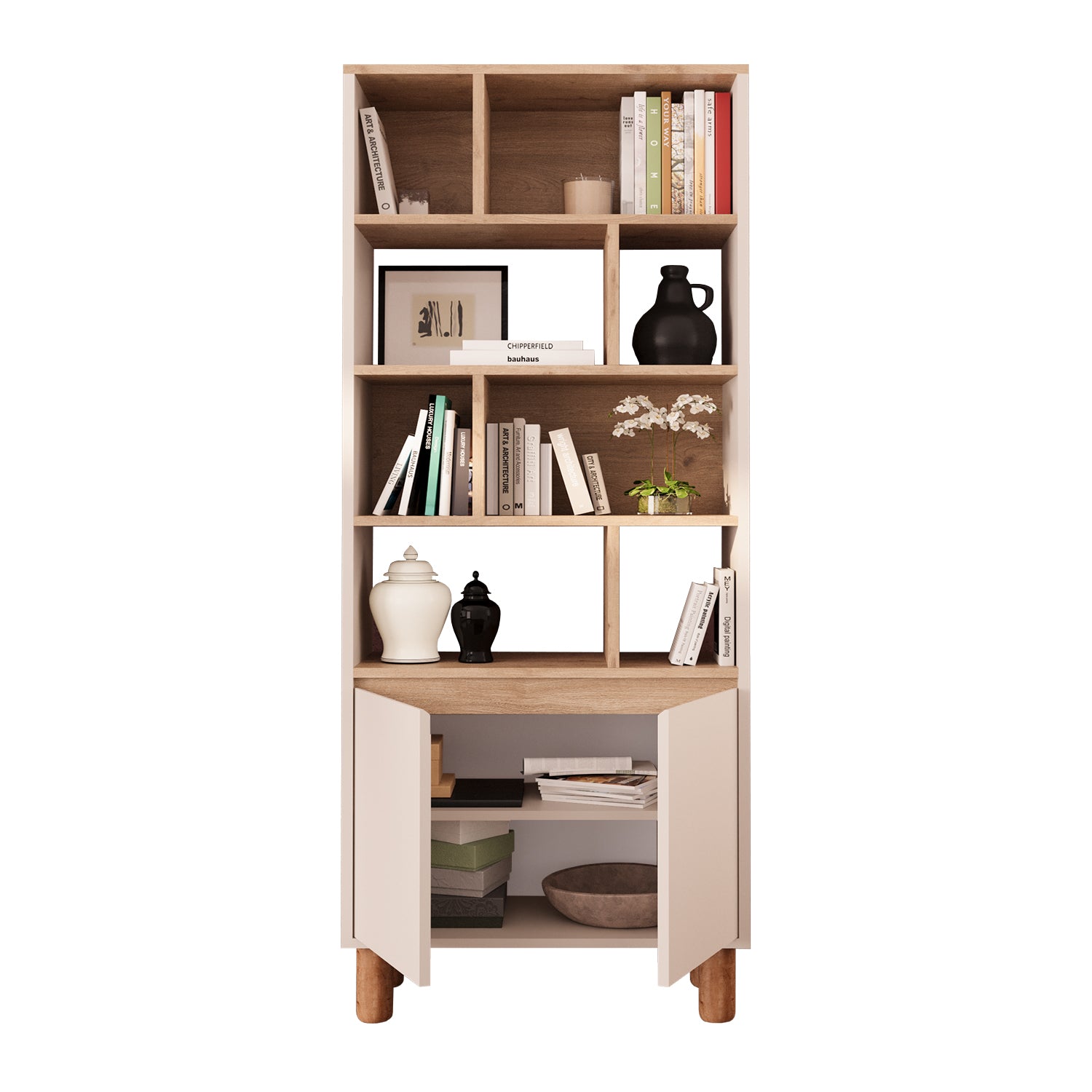 Bimossa W41 Terra 180 cm Yüksek Ayaklı, Kapaklı Kitaplık, Raflı Çok Amaçlı Dolap