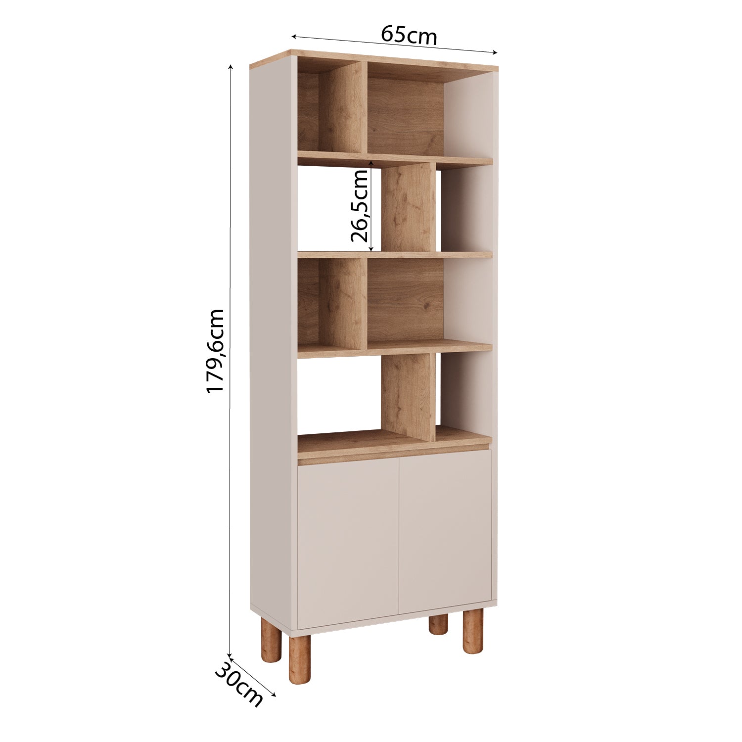 Bimossa W41 Terra 180 cm Yüksek Ayaklı, Kapaklı Kitaplık, Raflı Çok Amaçlı Dolap