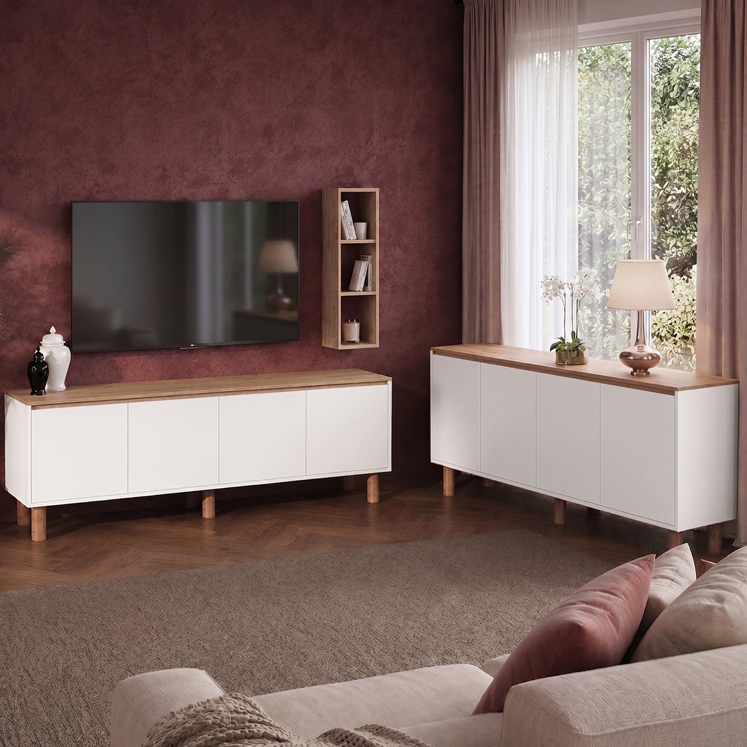 Bimossa G44 Terra Duvar Raflı TV Ünitesi ve Konsol Takımı