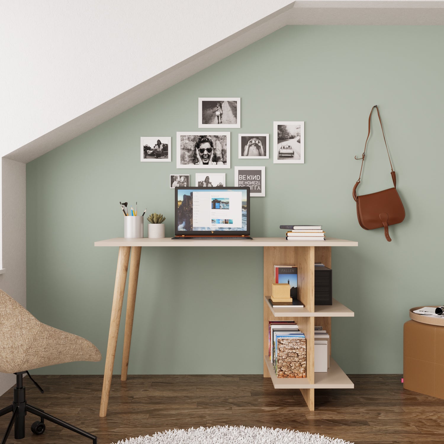 Bimossa S61 Violet Çalışma Masası Meşe - Açık Gri & Meşe - Antrasit