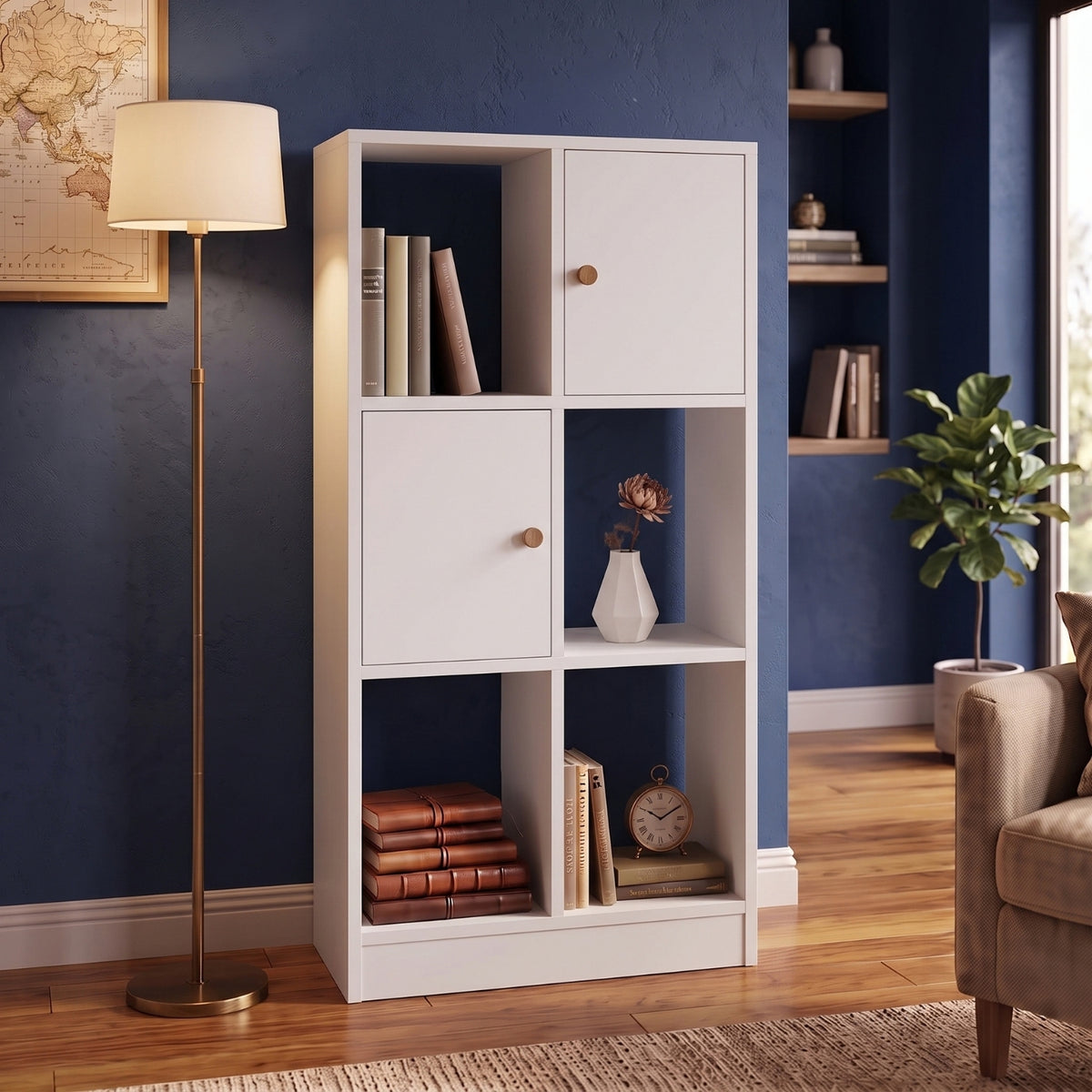 Bimossa W53 Betty Kitaplık, 2 Kapaklı ve 4 Açık Bölmeli 120 cm Çok Amaçlı Kitaplık