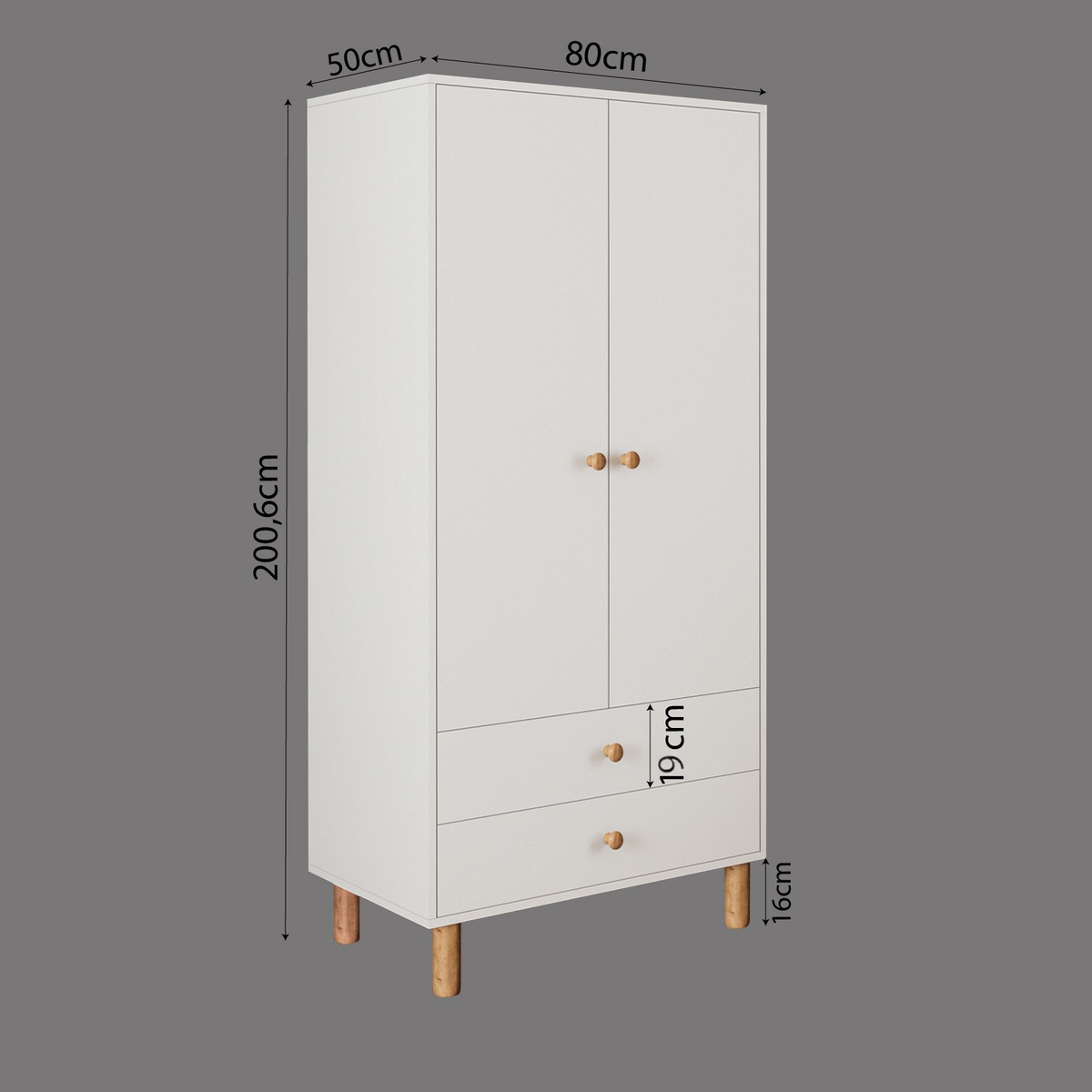 Bimossa TK20 Bunny 2 Kapaklı Gardırop ve 4 Çekmeceli Şifonyer, Yüksek Ayaklı Çocuk Odası Takımı
