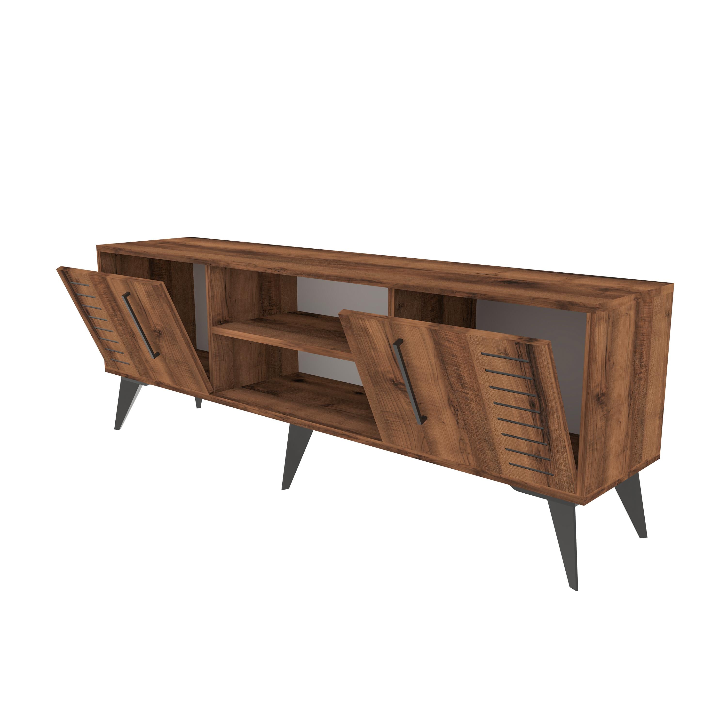 Bimossa D3520 Karla Hat Detaylı TV Ünitesi 160 cm Kapaklı Raflı Modern Salon Ünitesi