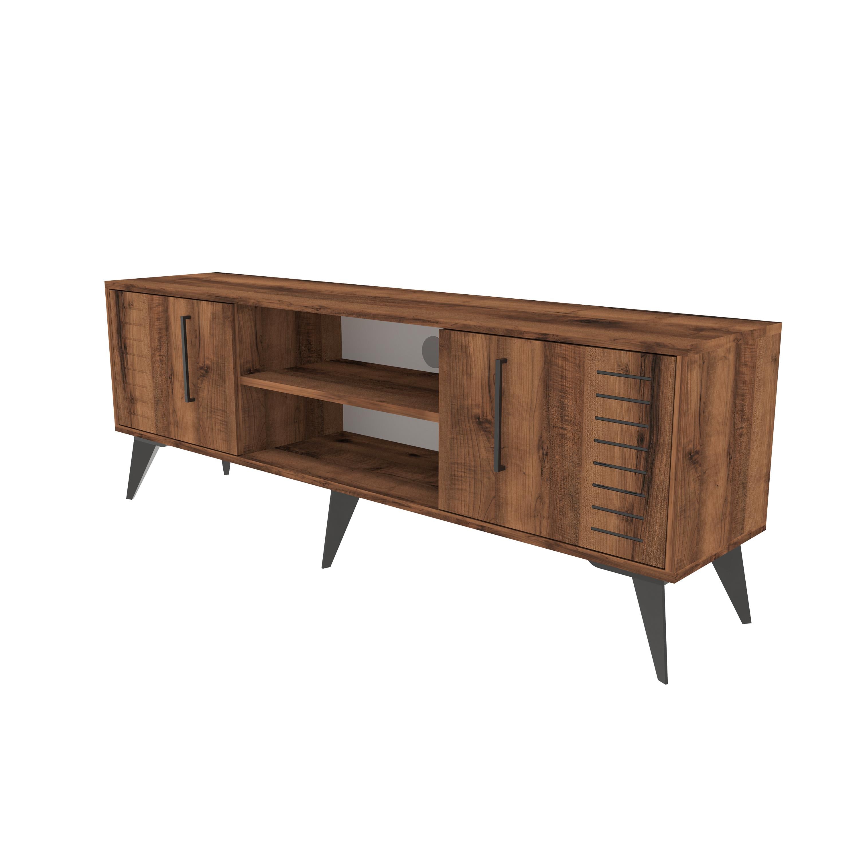 Bimossa D3520 Karla Hat Detaylı TV Ünitesi 160 cm Kapaklı Raflı Modern Salon Ünitesi