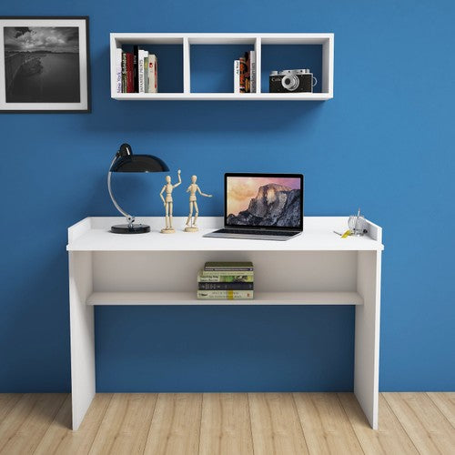 Bimossa Firuze Beyaz Çalışma Masası Raflı 118 cm V6040
