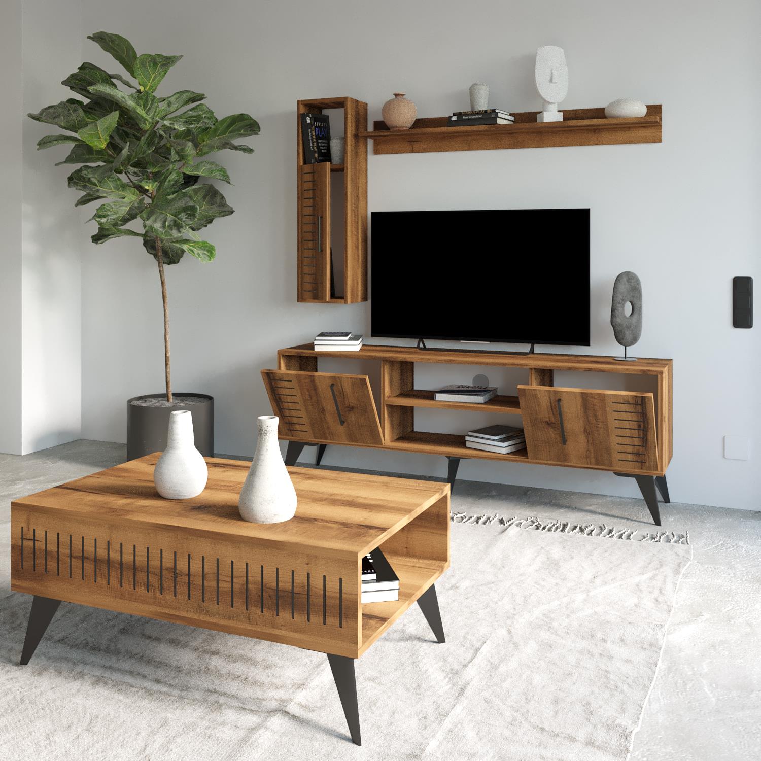 Bimossa G3620 Karla Tv Ünitesi Raflı Dolaplı ve Orta Sehpa Hat